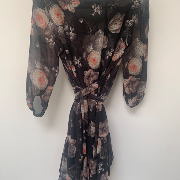 All Saints Jade Eden Dress - Mini Dark Floral Wrap Dress - Size Medium - Picture 12 of 12